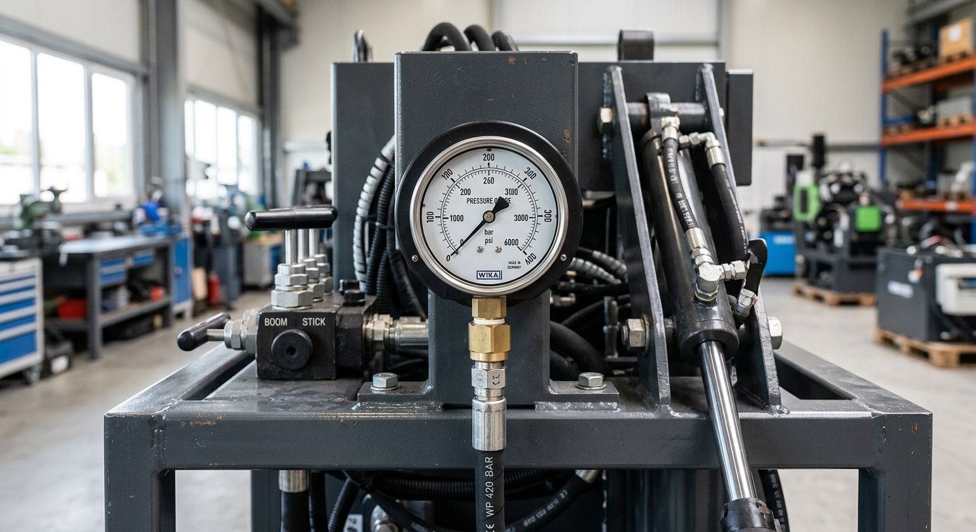 Hydraulic pressure gauge on compact construction machinery